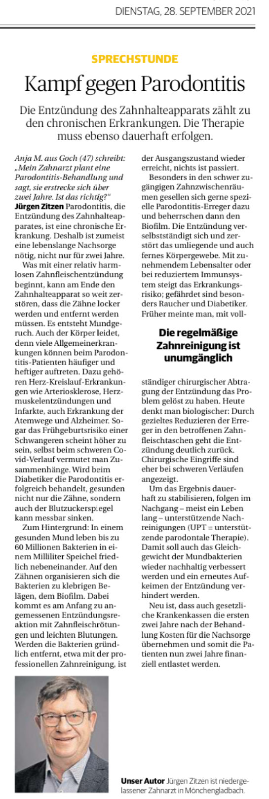 Dr. Zitzen in der Rheinischen Post